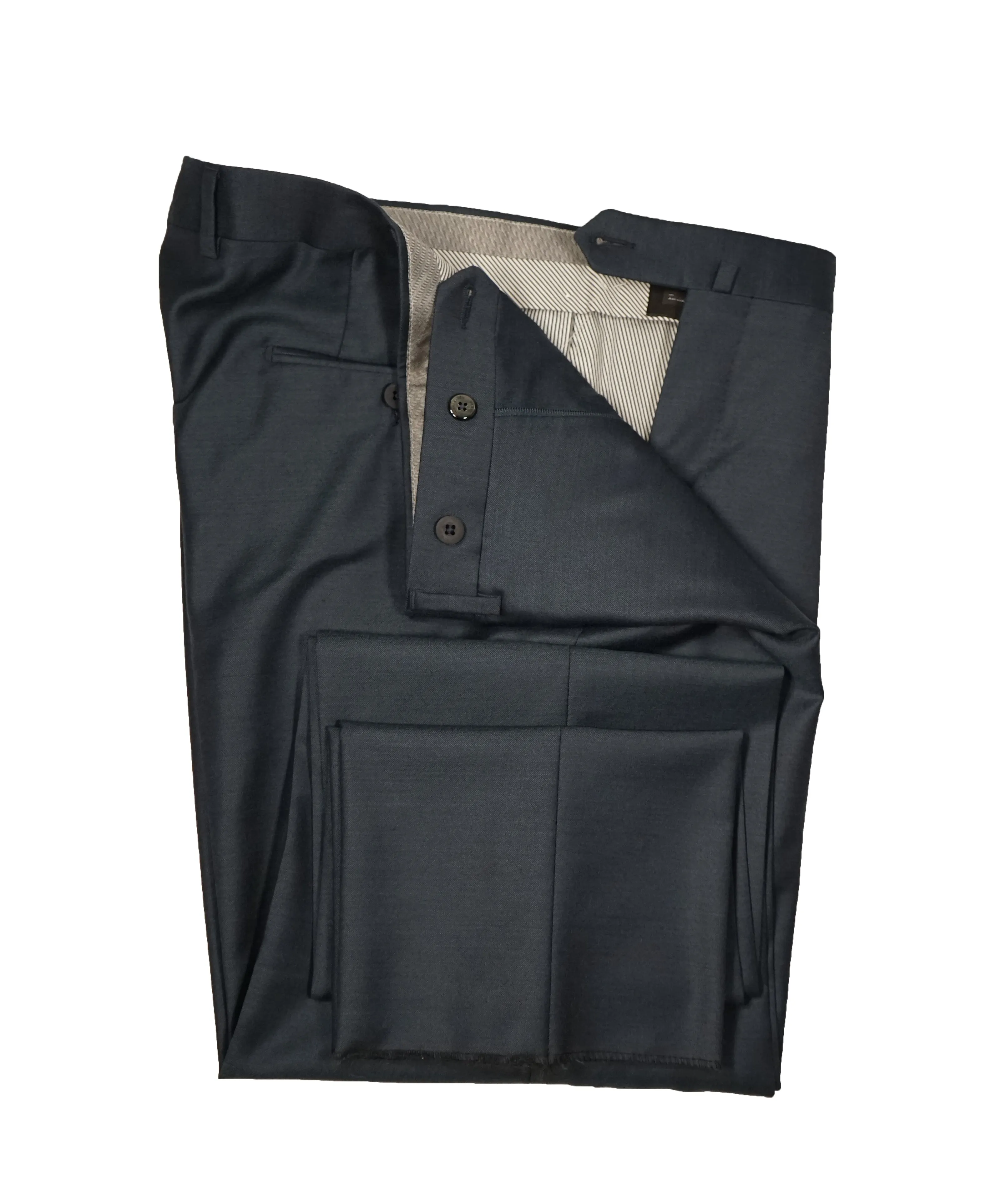 ERMENEGILDO ZEGNA - Teal Blue “TROFEO" Flat Front Wool Trousers  - 36W
