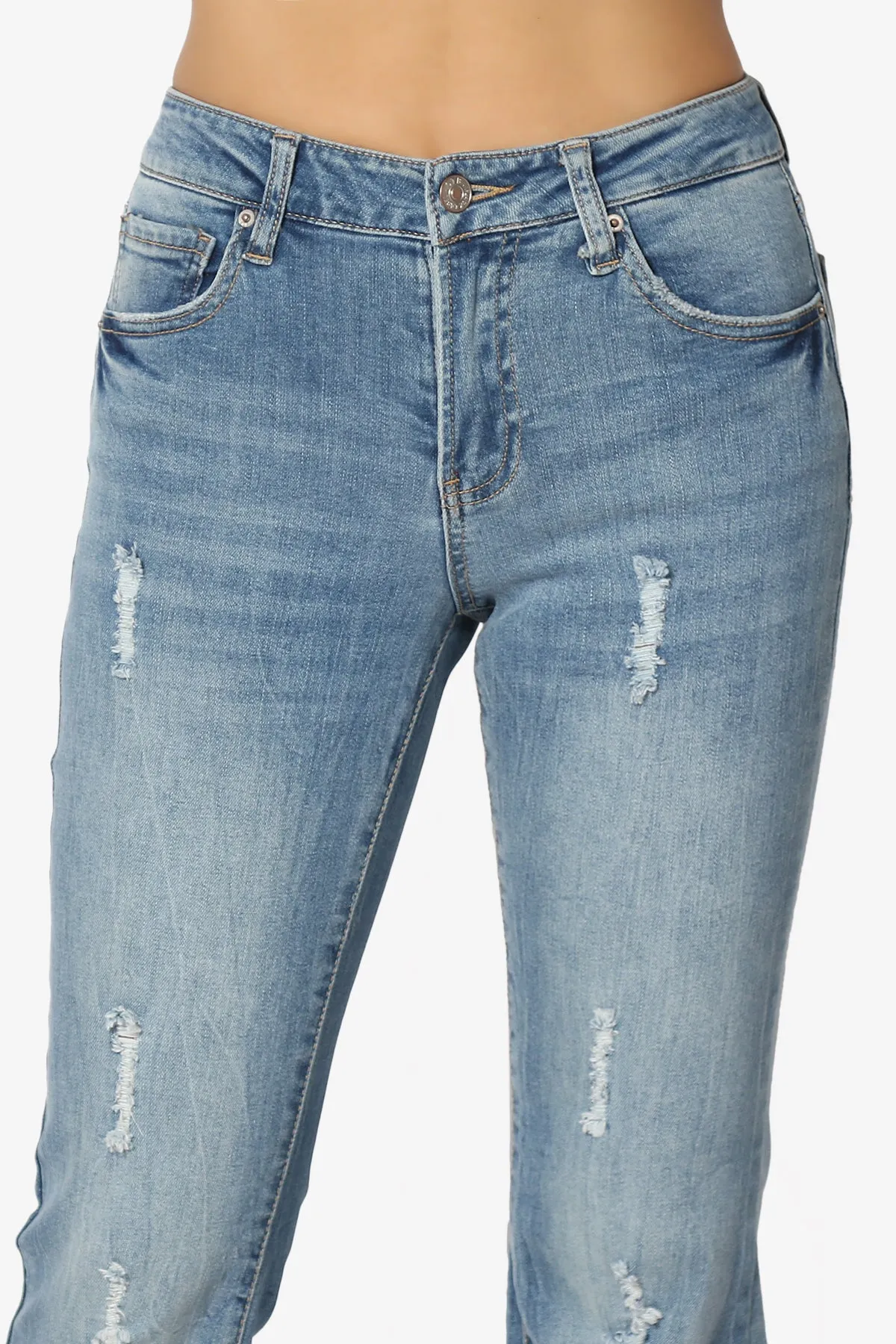 Esther Mid Rise Knee Frayed Flare Jeans