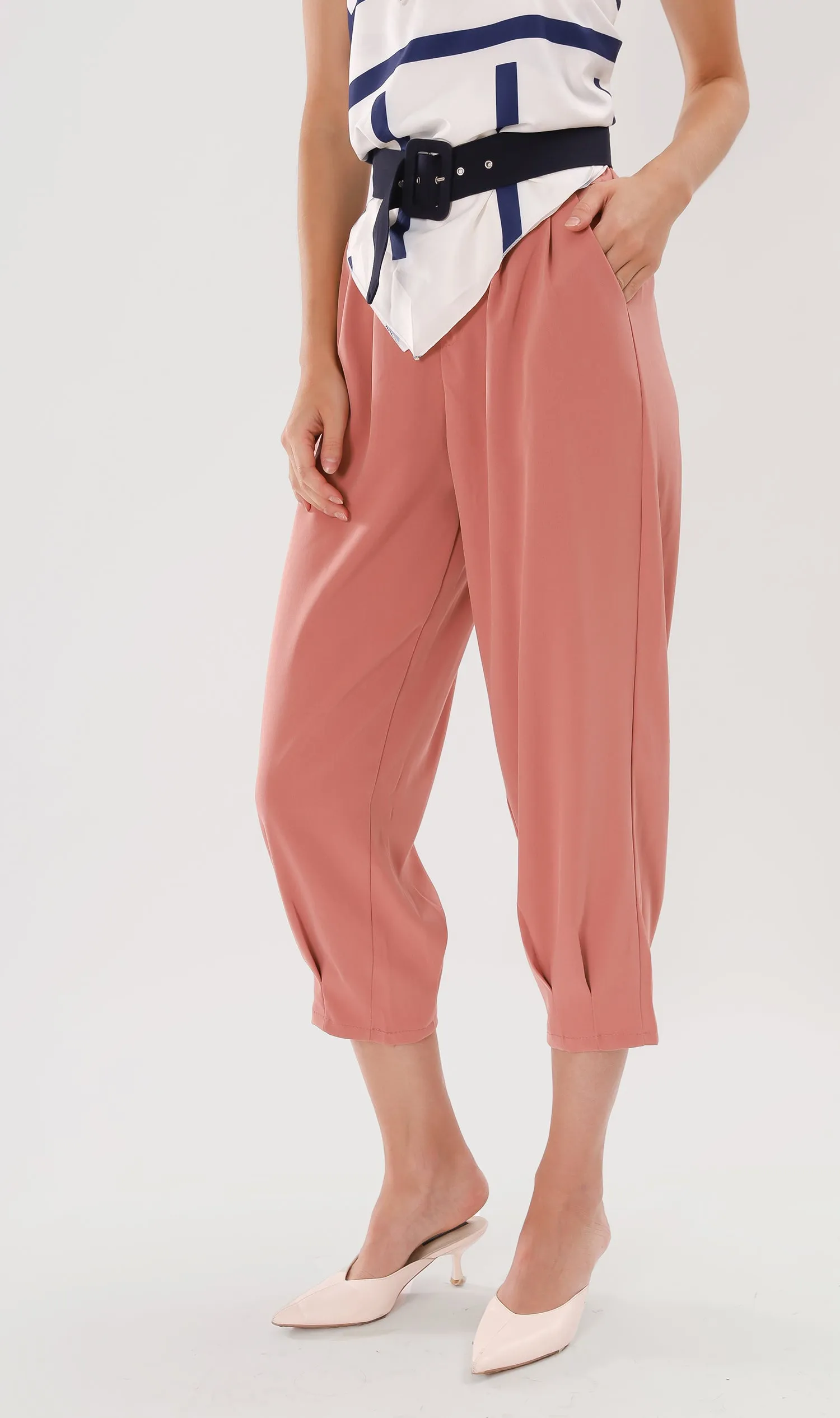 EZRA High-Waisted Pleated Tailored Trousers (Dusty Rose)
