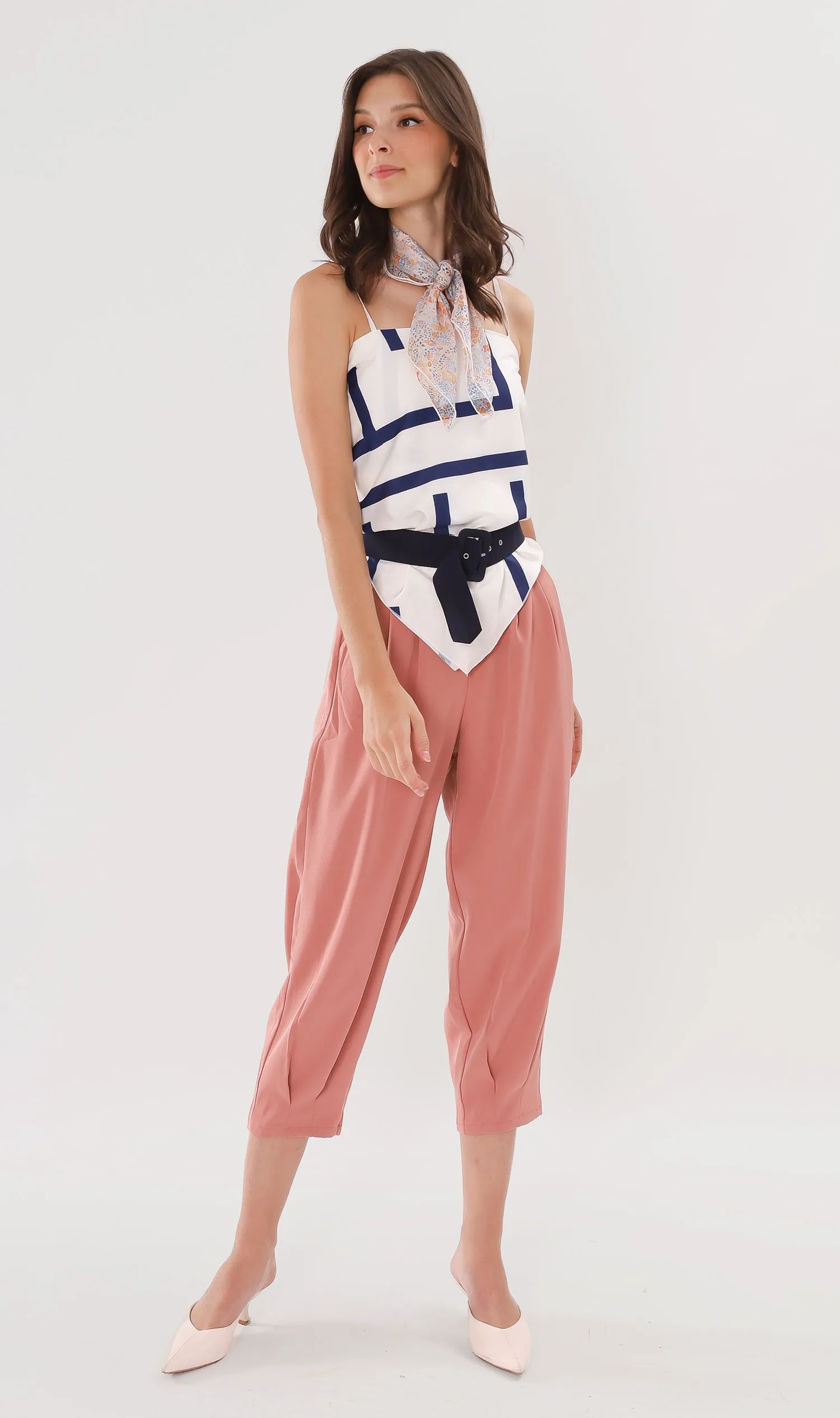 EZRA High-Waisted Pleated Tailored Trousers (Dusty Rose)