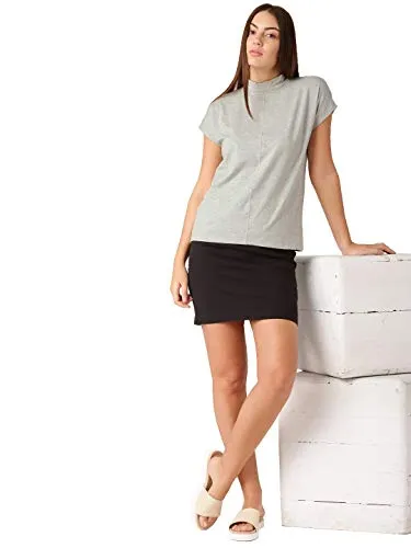 Fabricorn Plain Ecru Melange Stylish High Neck Cotton Tshirt for Women (Ecru Melange, Large)
