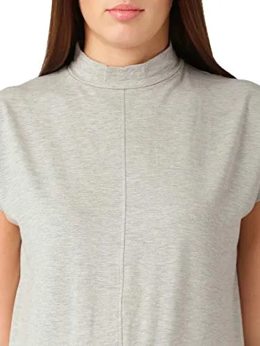 Fabricorn Plain Ecru Melange Stylish High Neck Cotton Tshirt for Women (Ecru Melange, Large)