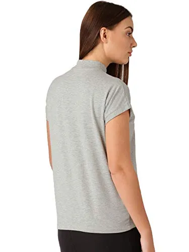 Fabricorn Plain Ecru Melange Stylish High Neck Cotton Tshirt for Women (Ecru Melange, Large)