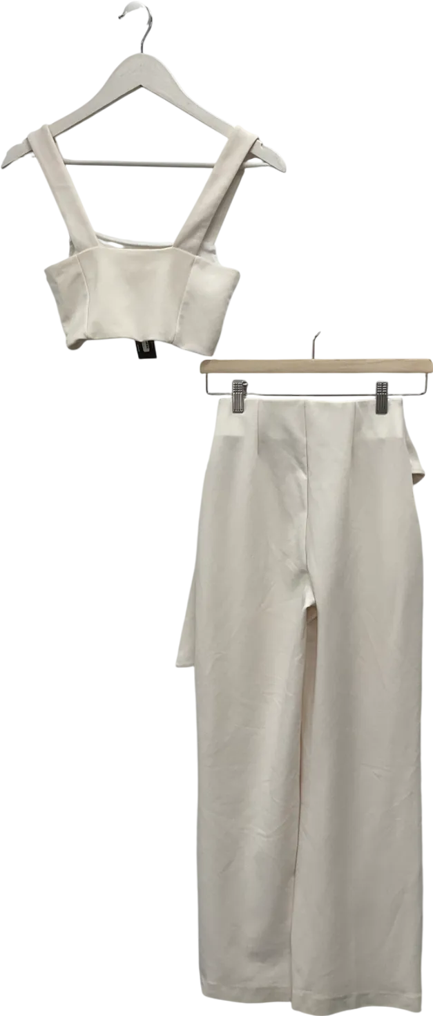 Fashion Nova Cream High Waisted Trousers & Crop Top Set UK XS