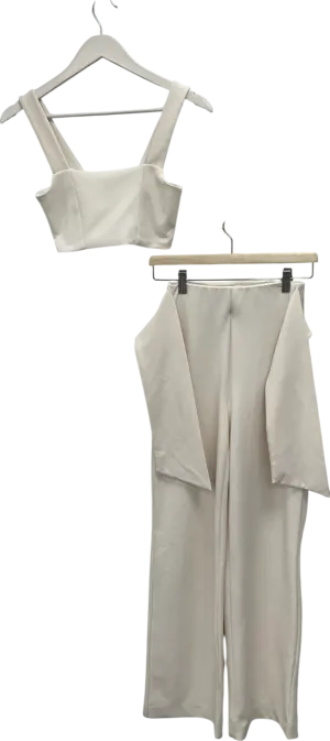 Fashion Nova Cream High Waisted Trousers & Crop Top Set UK XS