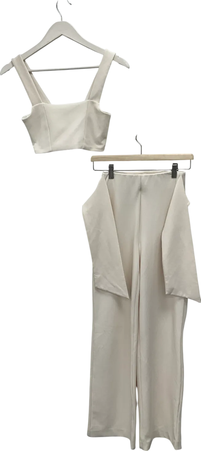 Fashion Nova Cream High Waisted Trousers & Crop Top Set UK XS