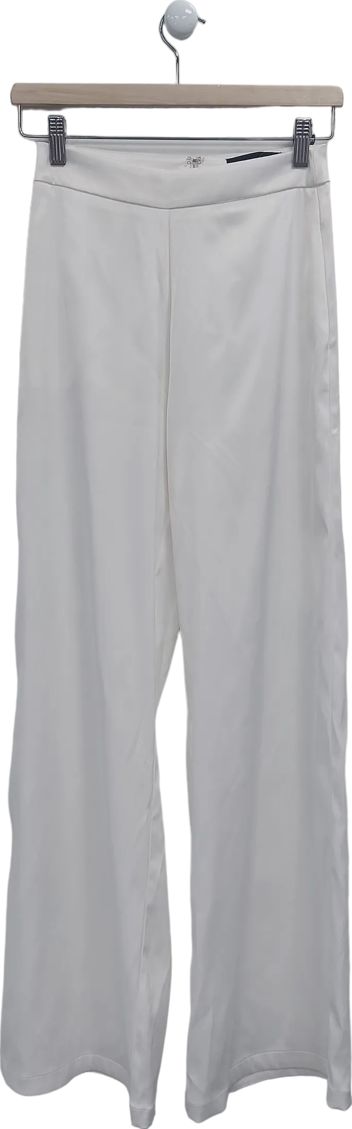 Fashion Nova White Wide Leg Satin Trousers UK XS