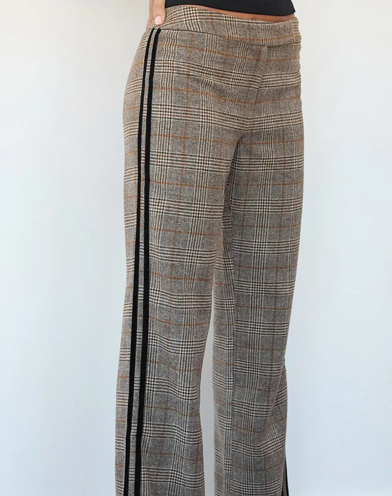 Fatina Trouser in Brown Check with Side Stripe
