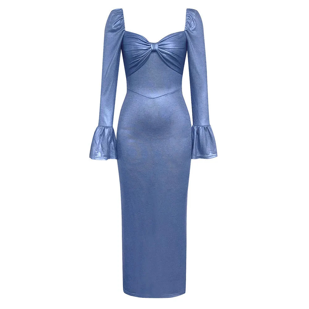 Flare Cuff Sweetheart Neckline Midi Dress
