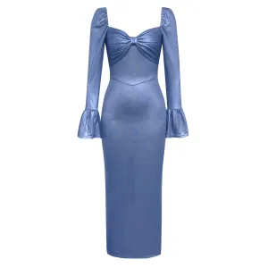 Flare Cuff Sweetheart Neckline Midi Dress