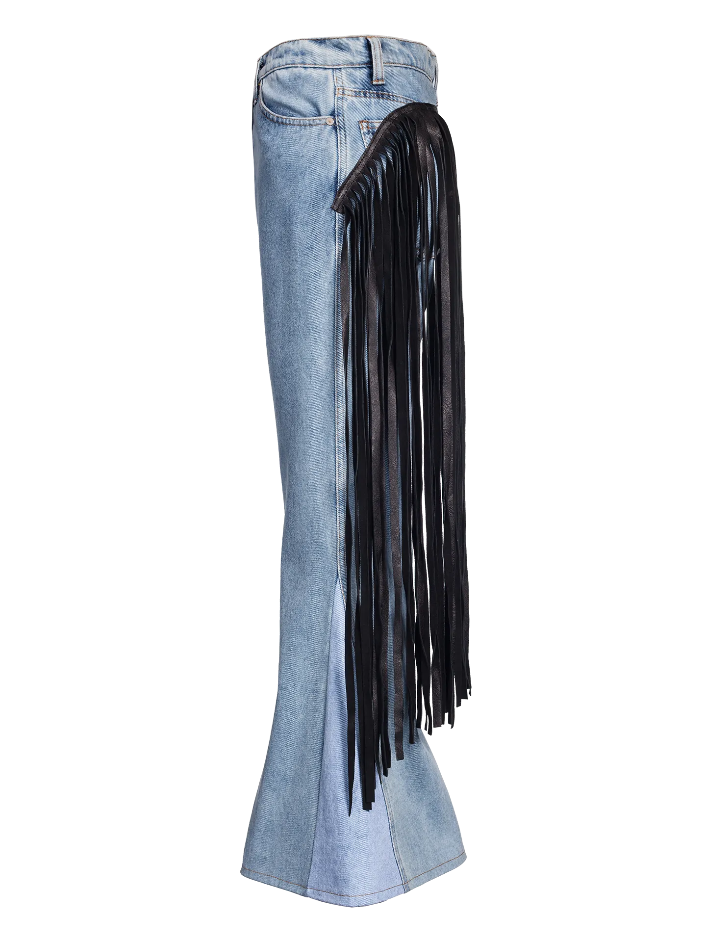 Flared Jeans With Faux Leather Fringe