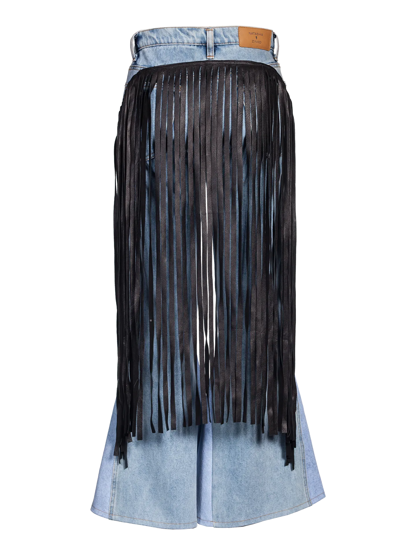 Flared Jeans With Faux Leather Fringe