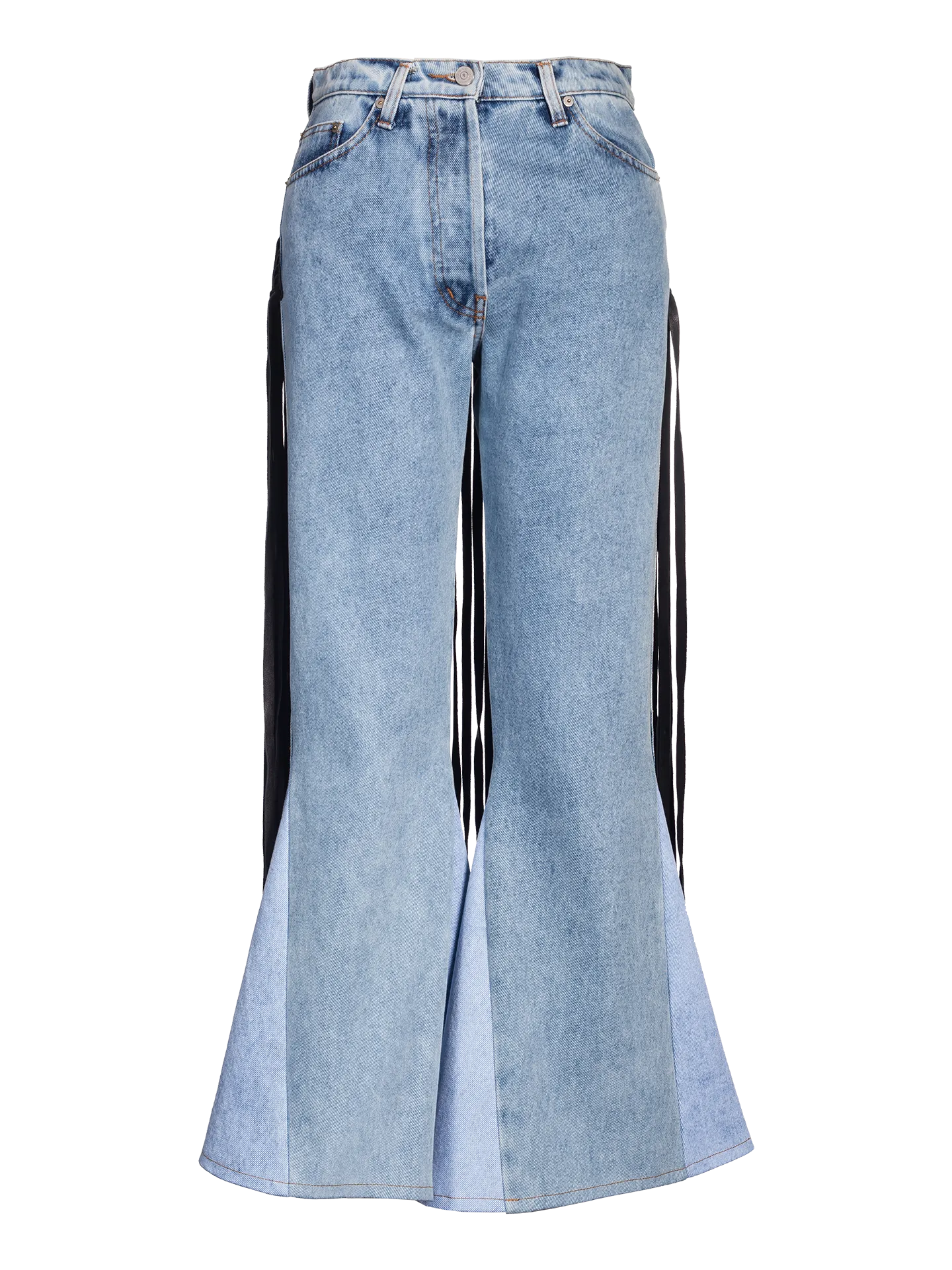 Flared Jeans With Faux Leather Fringe