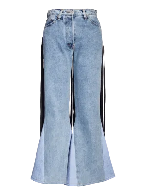Flared Jeans With Faux Leather Fringe