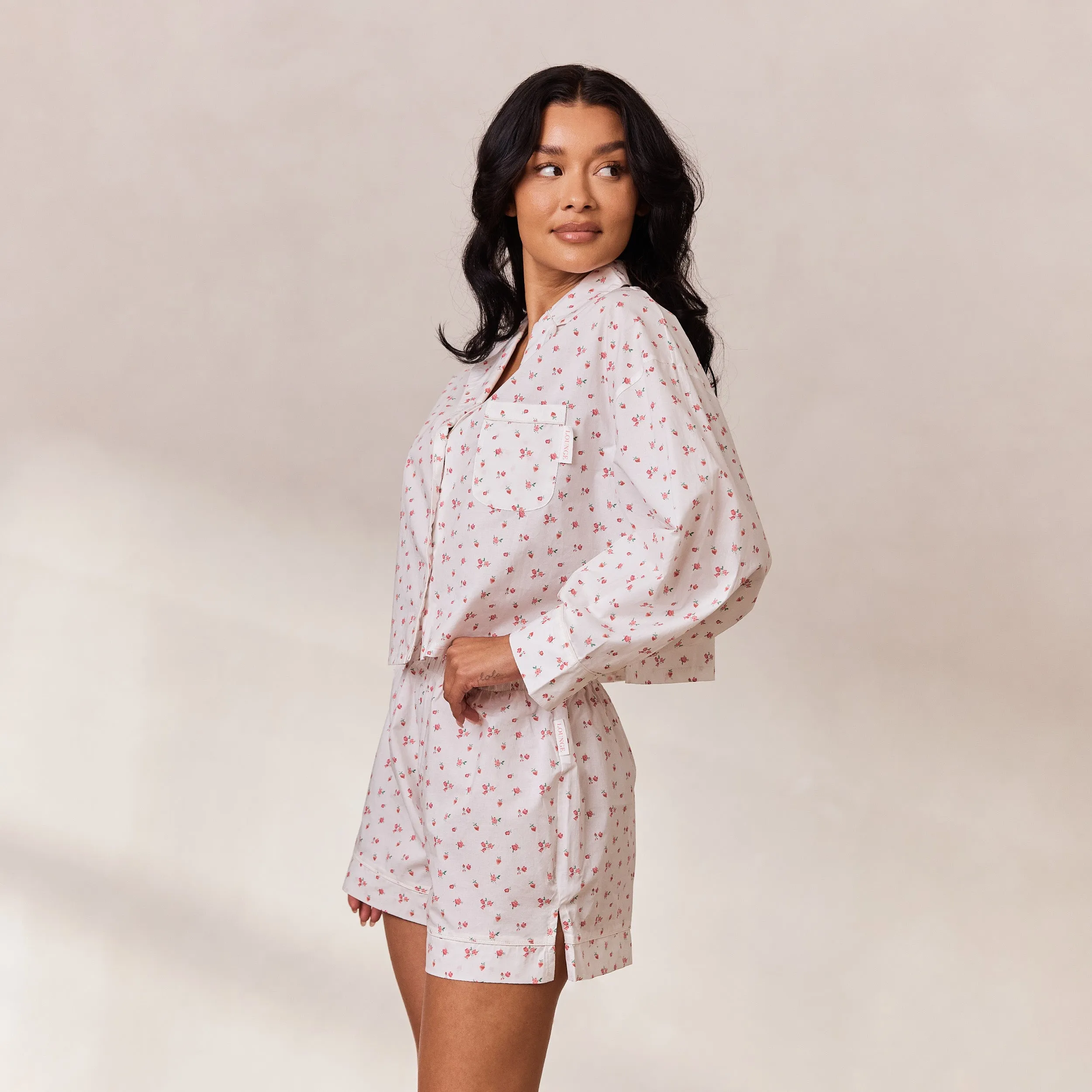 Floral Chemise de Pyjama - Imprimé Blanc