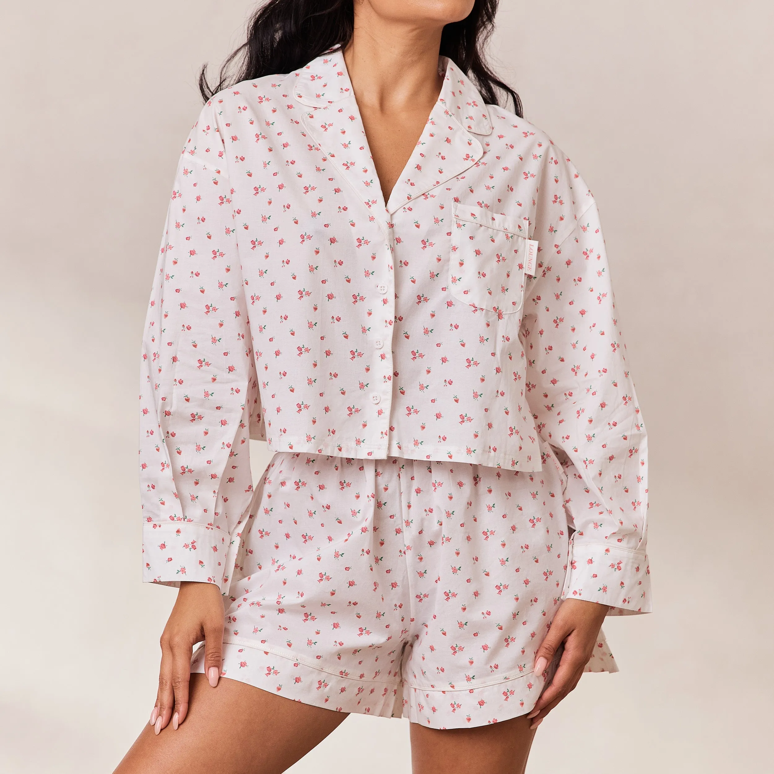 Floral Chemise de Pyjama - Imprimé Blanc