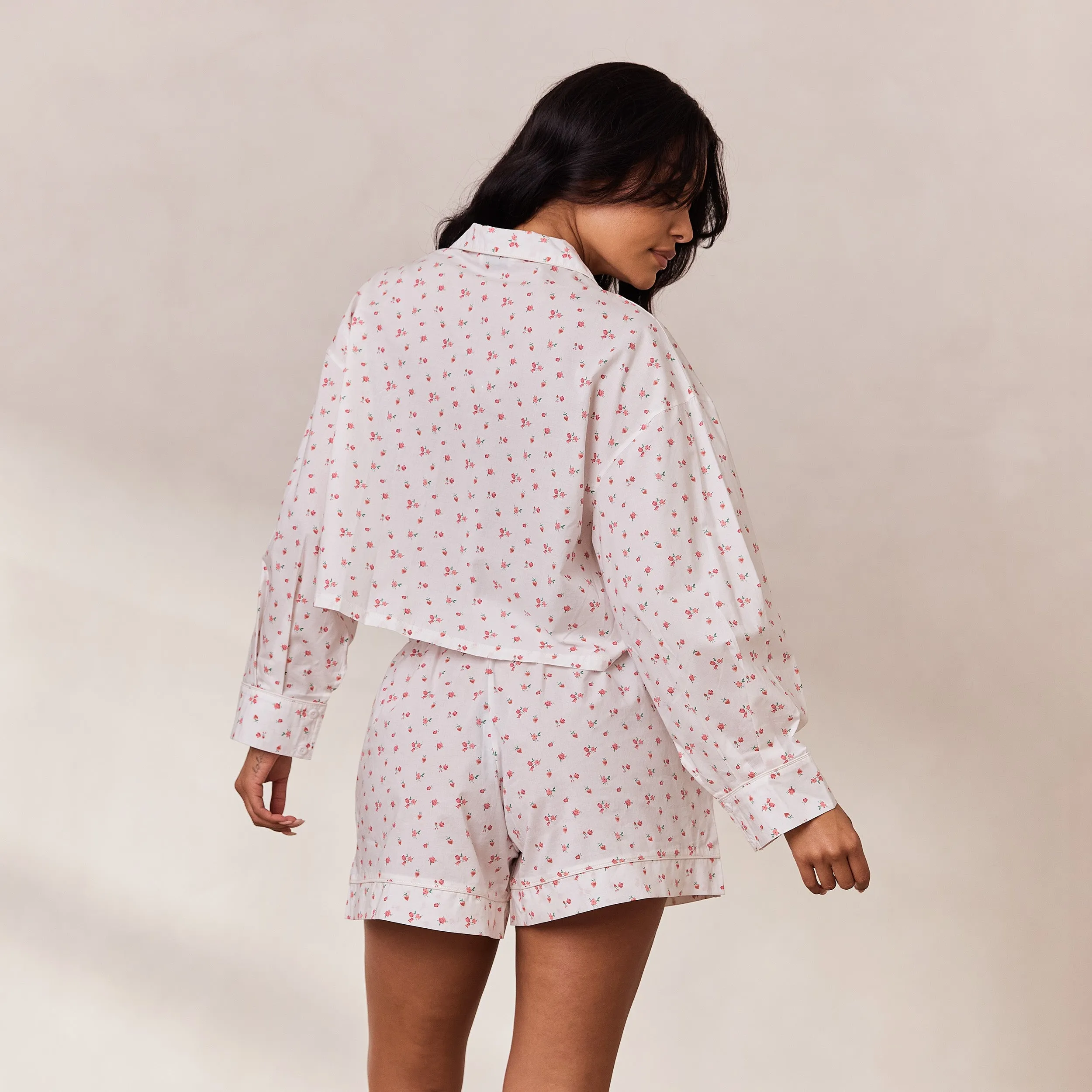 Floral Chemise de Pyjama - Imprimé Blanc