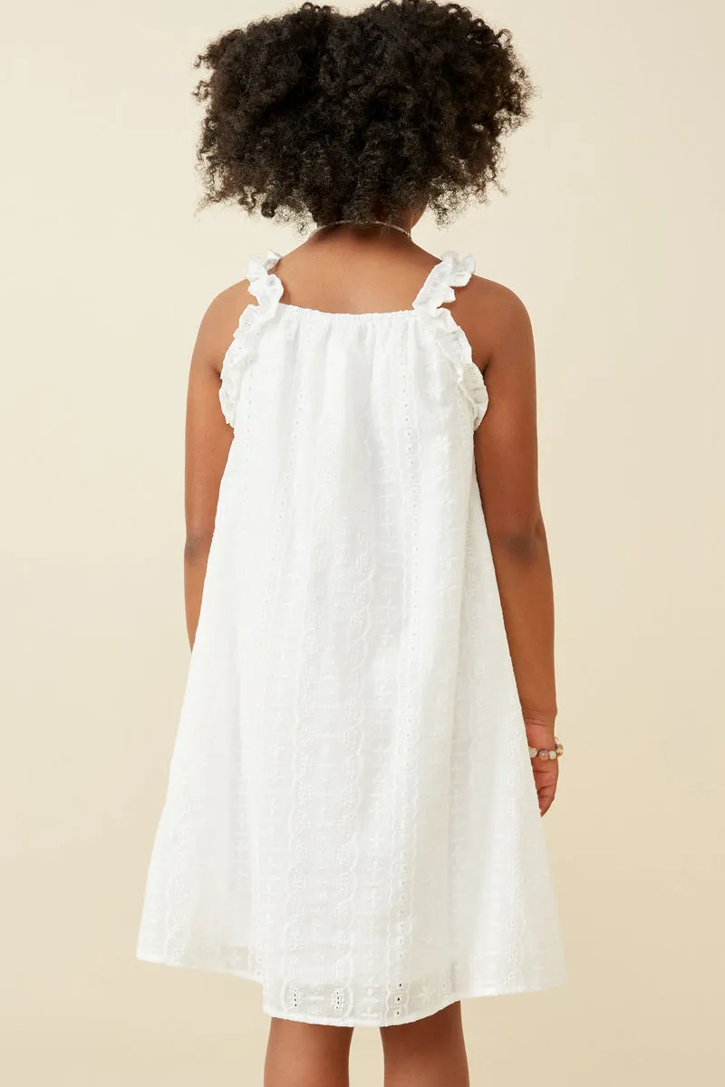 Floral Embroidered Eyelet Ruffle Strap Dress