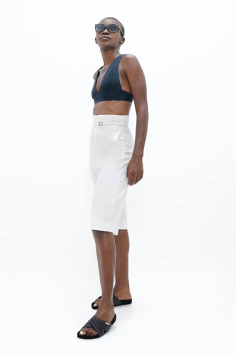 Florence Organic Cotton Twill Knee Trousers | White Dove