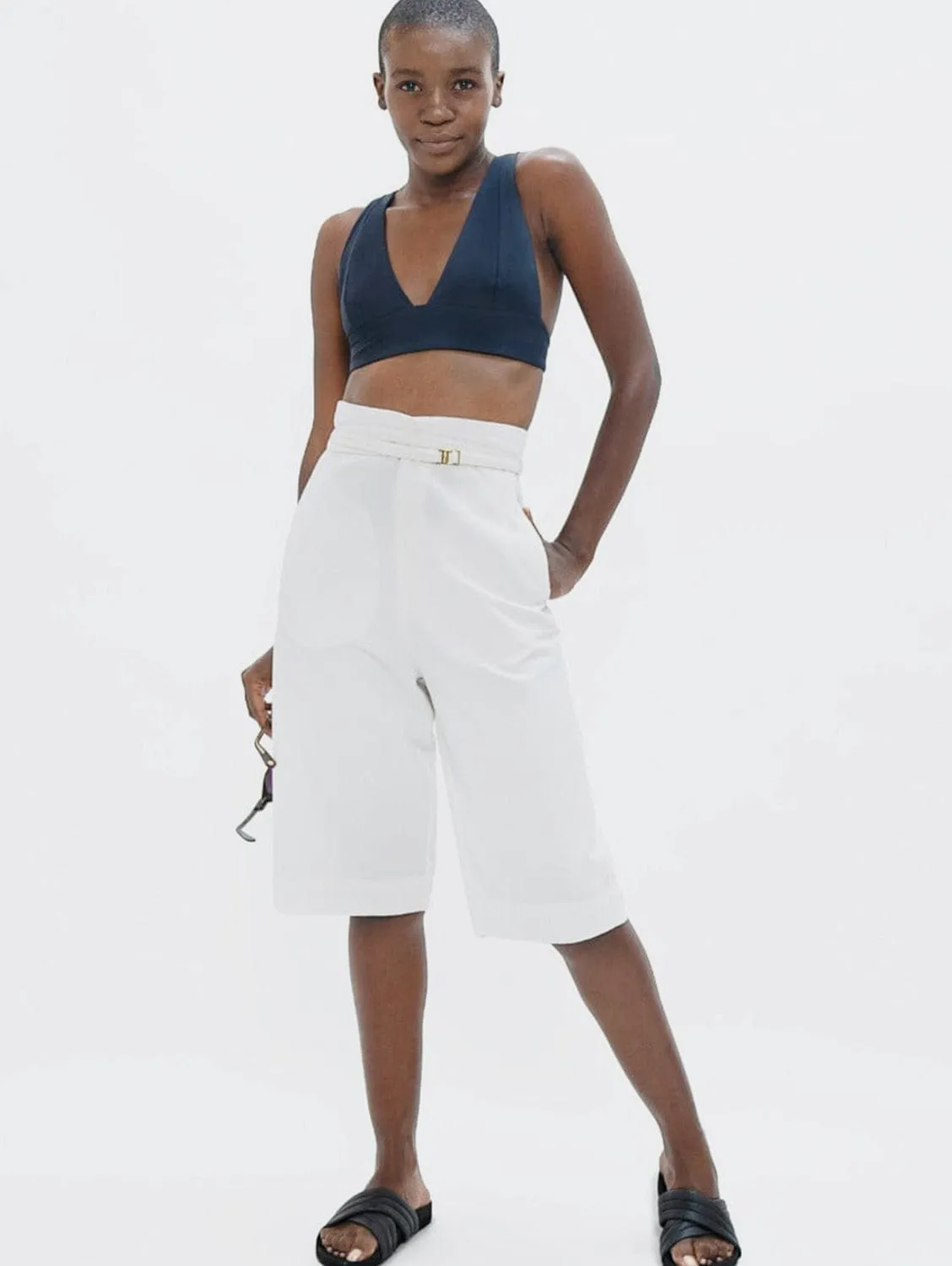 Florence Organic Cotton Twill Knee Trousers | White Dove