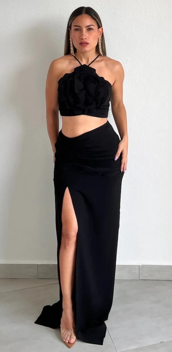 Flower Obsession Black Cut-Out Maxi Dress