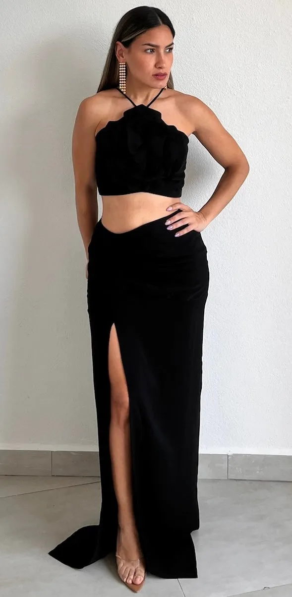 Flower Obsession Black Cut-Out Maxi Dress