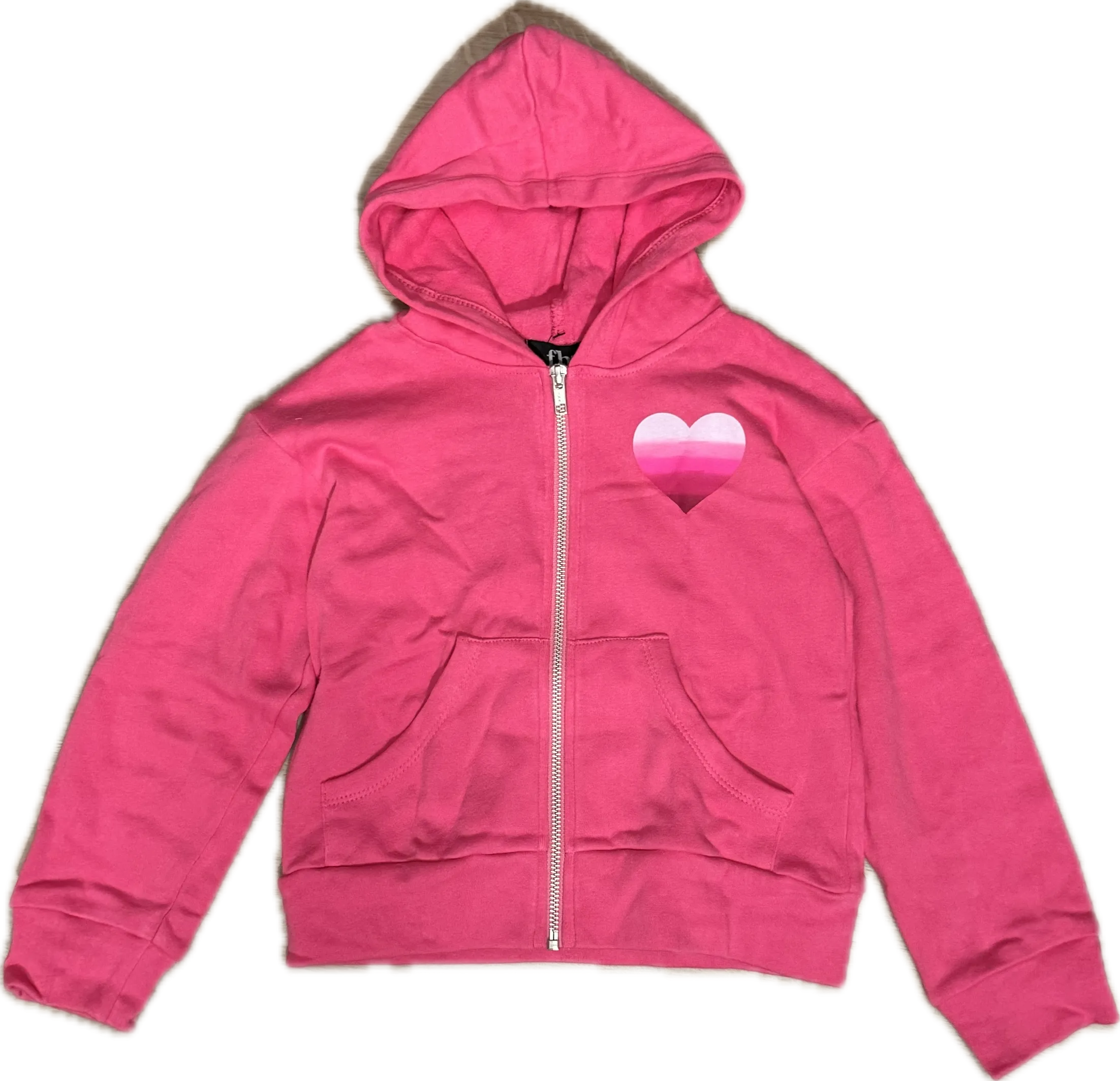 Flowers By Zoe- Heart Zip-Up Hoodie (ombre pink/white)