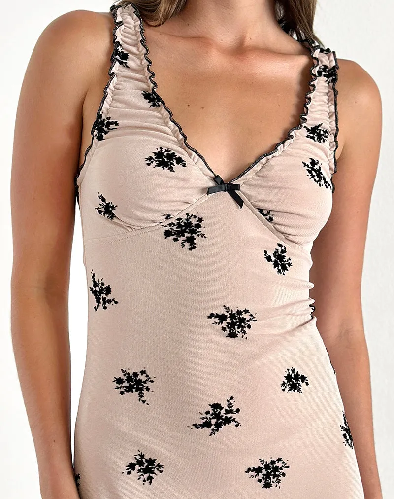 Gandira Midi Dress in Cluster Ditsy Floral Flock Nude