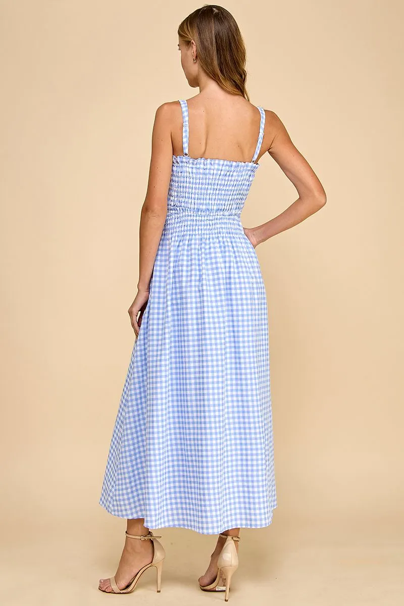 Gingham Smocked Bodice Midi Dress