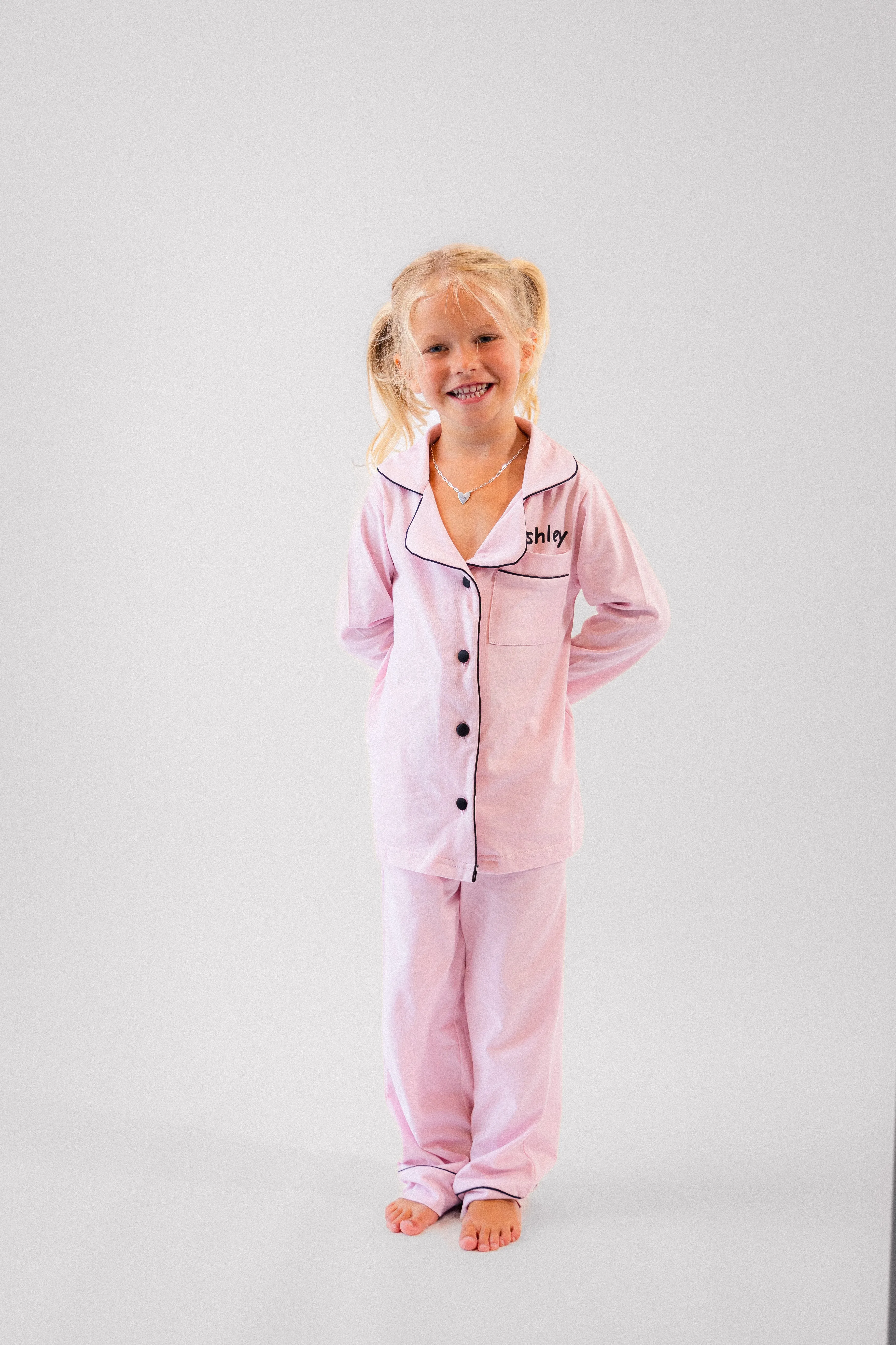 Girls long jersey personalised pyjamas White