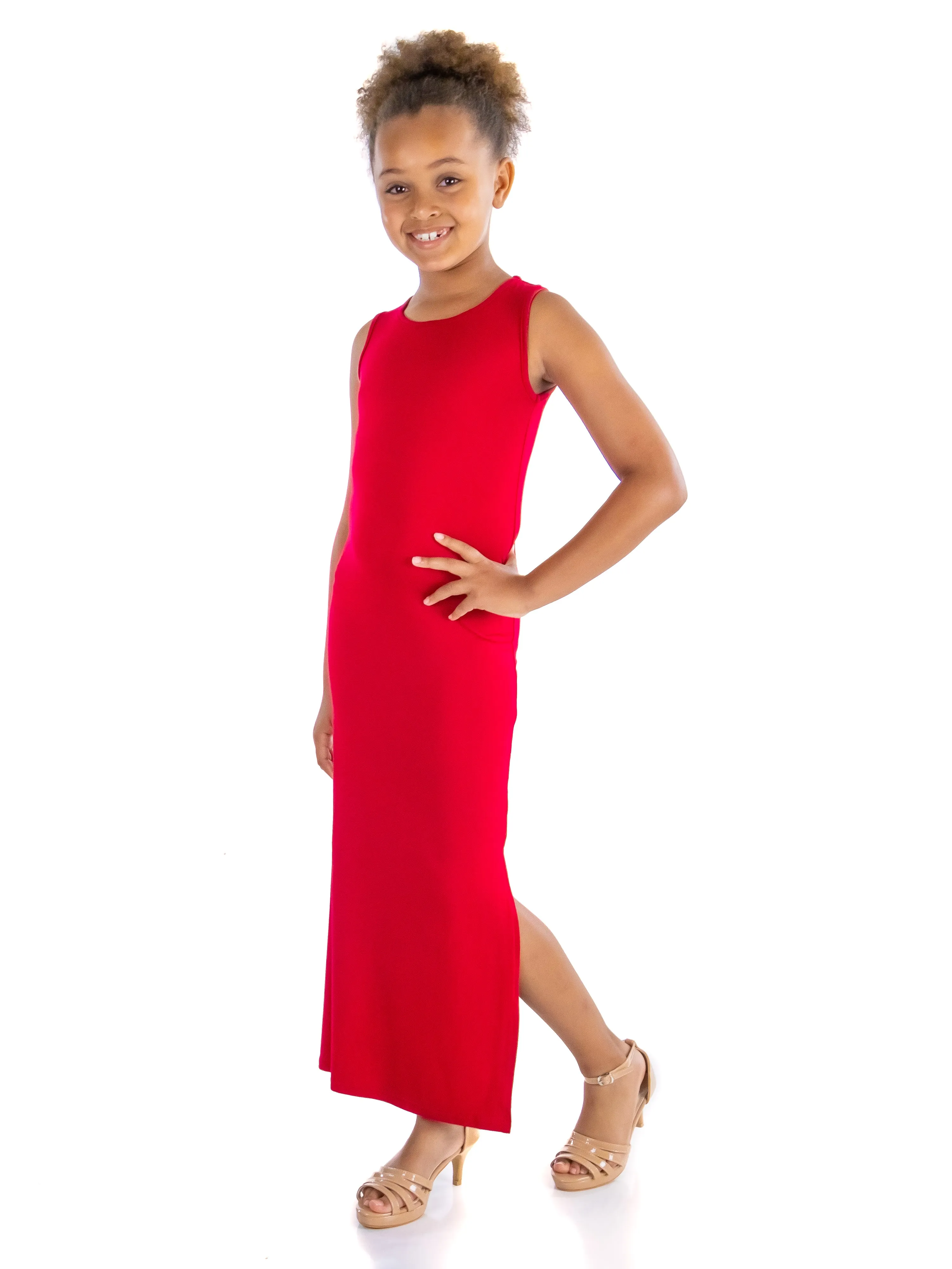 Girls Side Slit Maxi Dress Machine Washable