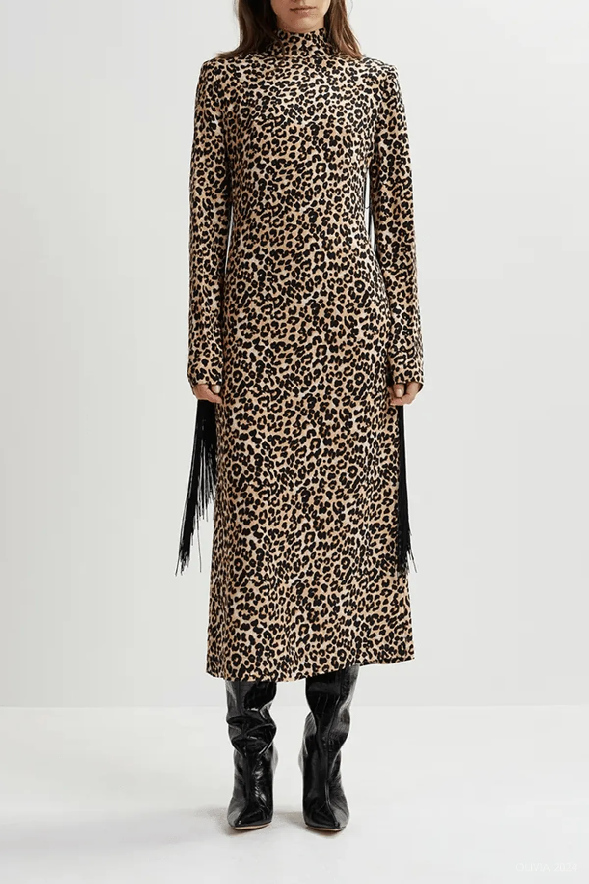 Gironi Leopard-Print Midi Dress in Brown