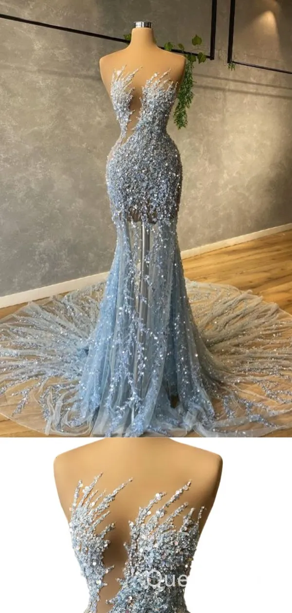 Gorgeous Mermaid Sparkle Evening Gown Maxi Long Formal Dresses Prom Dresses with Trailing ,WGP982