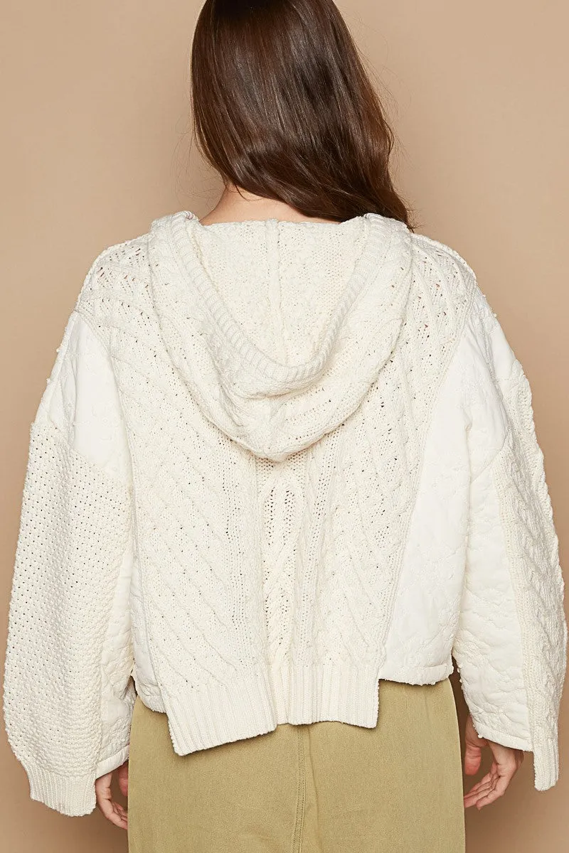 Half placket button down solid hoodie sw