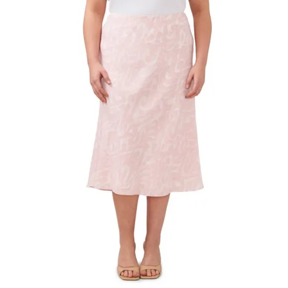 halogen(r): Pull-On Midi Skirt in Scrolling Lines Pink (NWT)