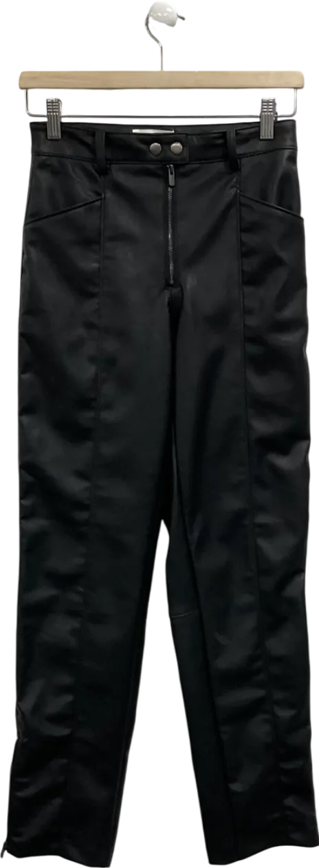 H&M Black Straight Leg Faux Leather Trousers With Zip Hem UK 8