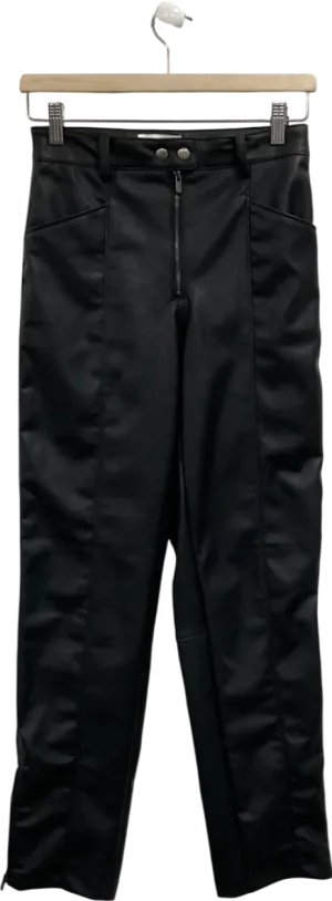 H&M Black Straight Leg Faux Leather Trousers With Zip Hem UK 8