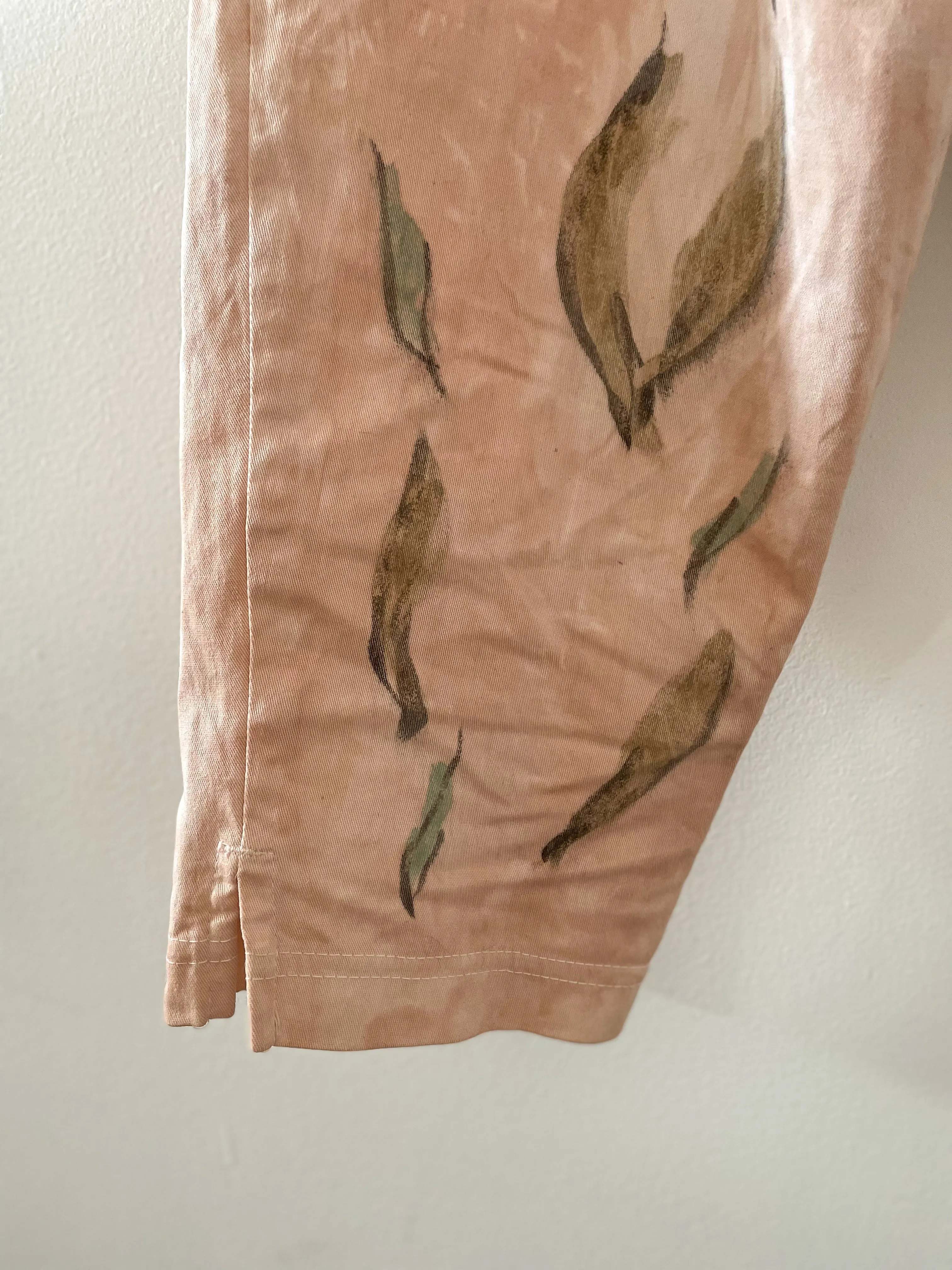 Hand-Painted Cotton Twill High-Waisted Trousers - Sage Leaf