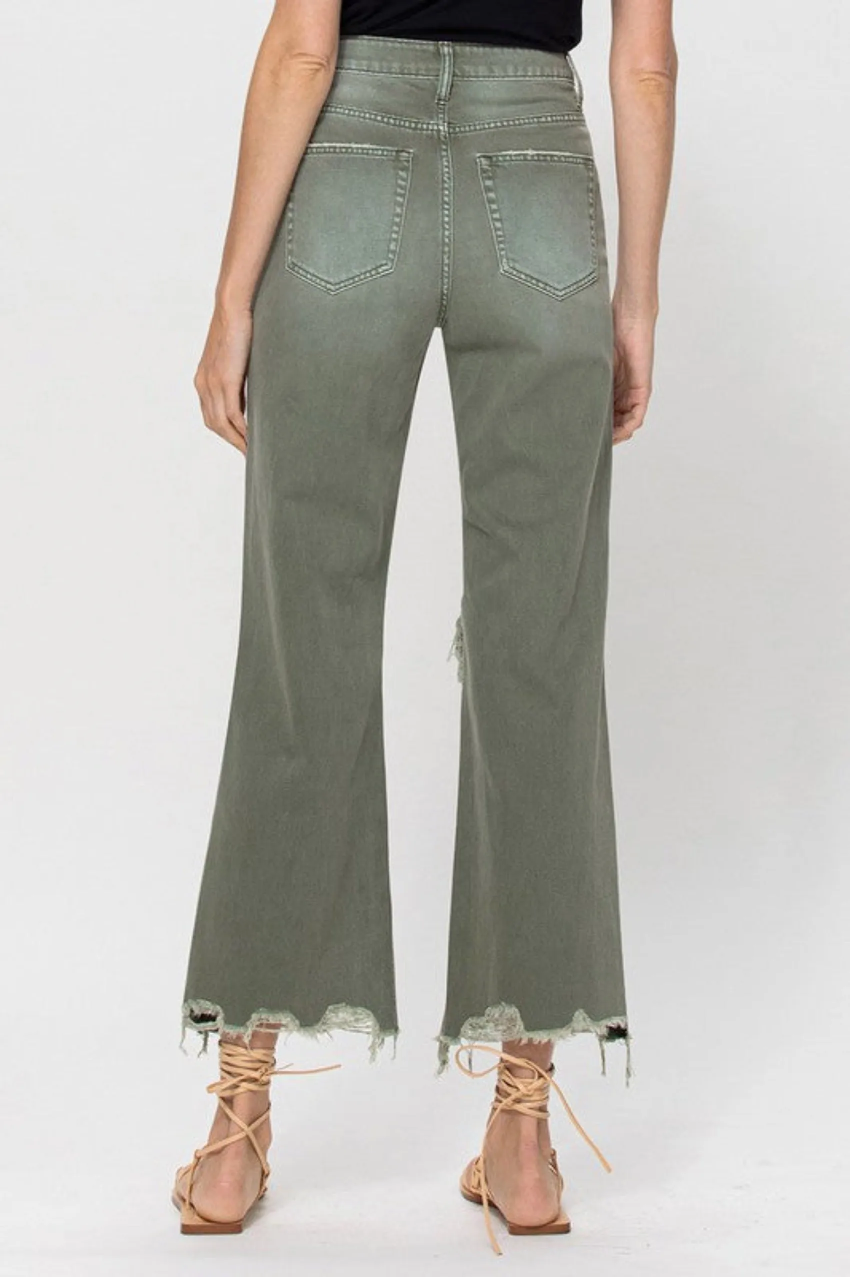 Happy Place 90's Crop Flare Jeans - Army Green - SALE