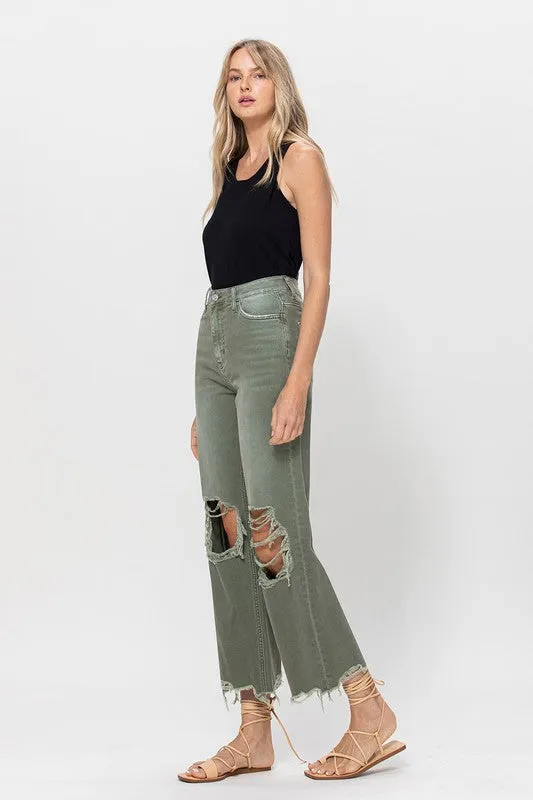 Happy Place 90's Crop Flare Jeans - Army Green - SALE