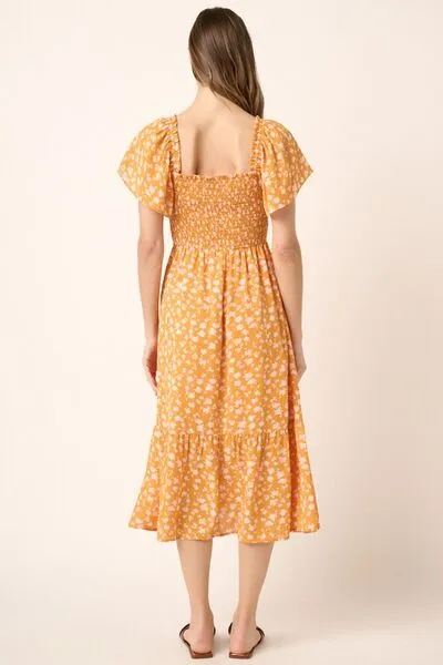 Hazel Blues® |  Mittoshop Flower Print Flutter Sleeve Smocked Midi Dress