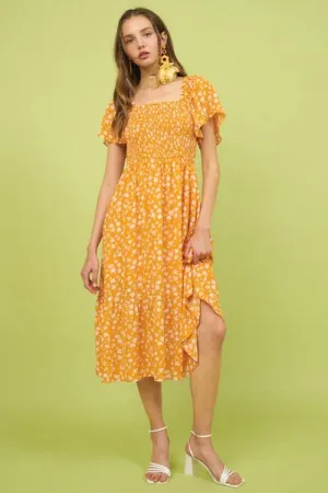Hazel Blues® |  Mittoshop Flower Print Flutter Sleeve Smocked Midi Dress