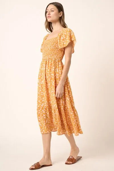 Hazel Blues® |  Mittoshop Flower Print Flutter Sleeve Smocked Midi Dress