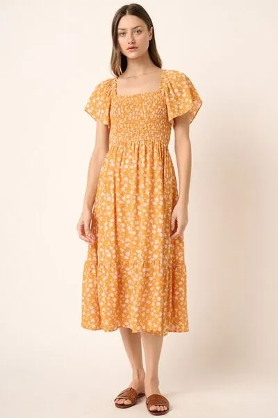 Hazel Blues® |  Mittoshop Flower Print Flutter Sleeve Smocked Midi Dress