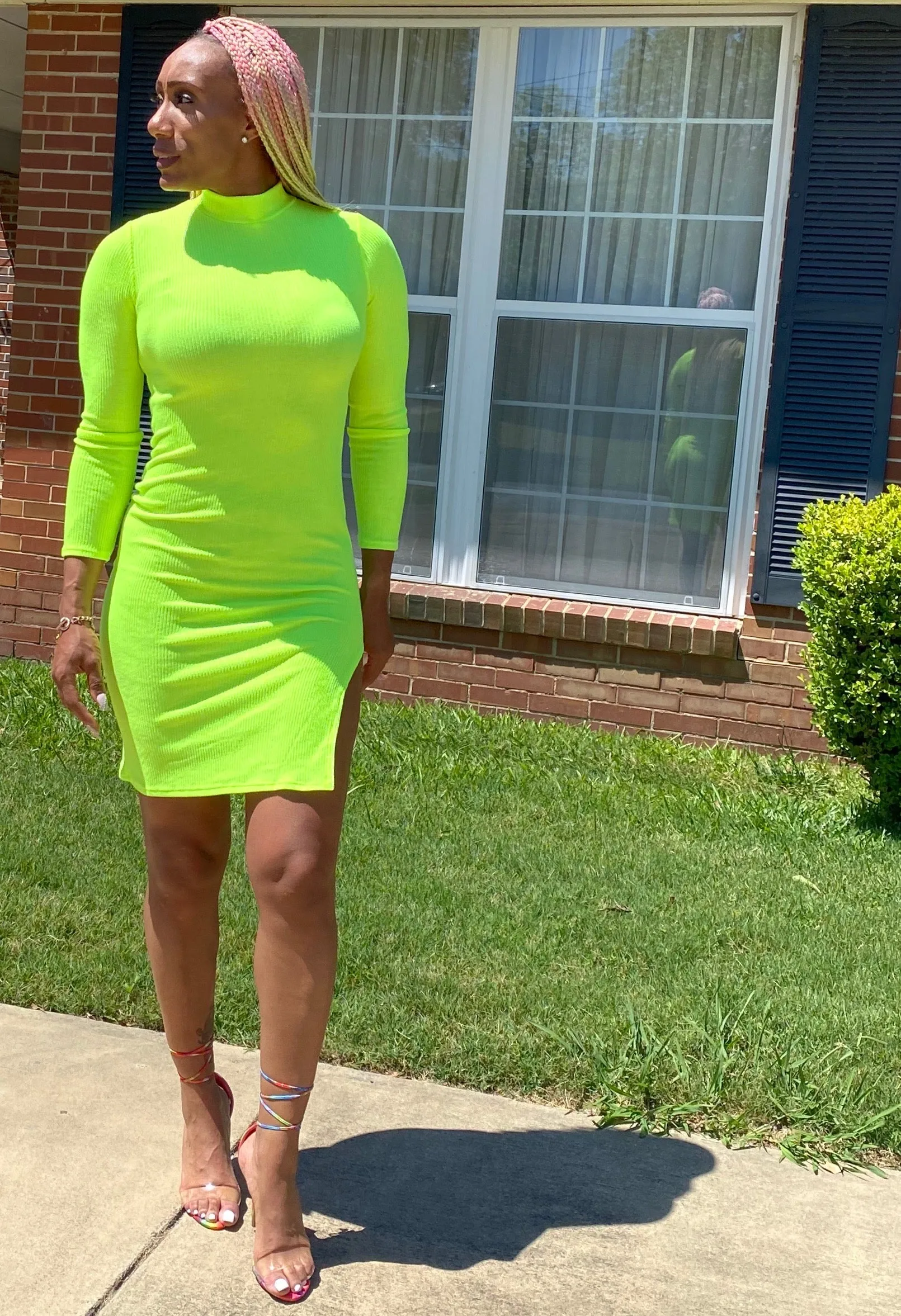 Her Neon Side Slit Bodycon