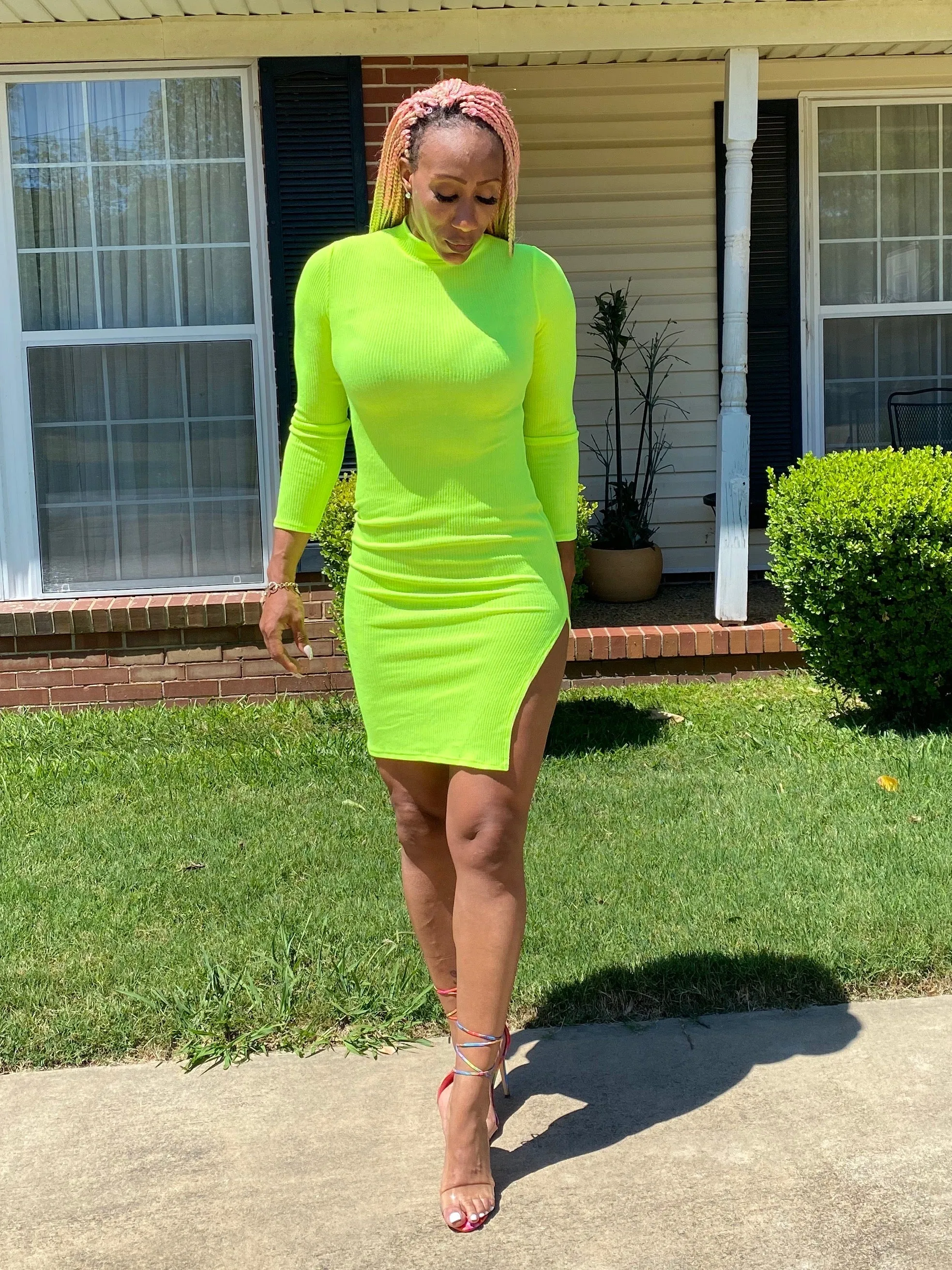 Her Neon Side Slit Bodycon