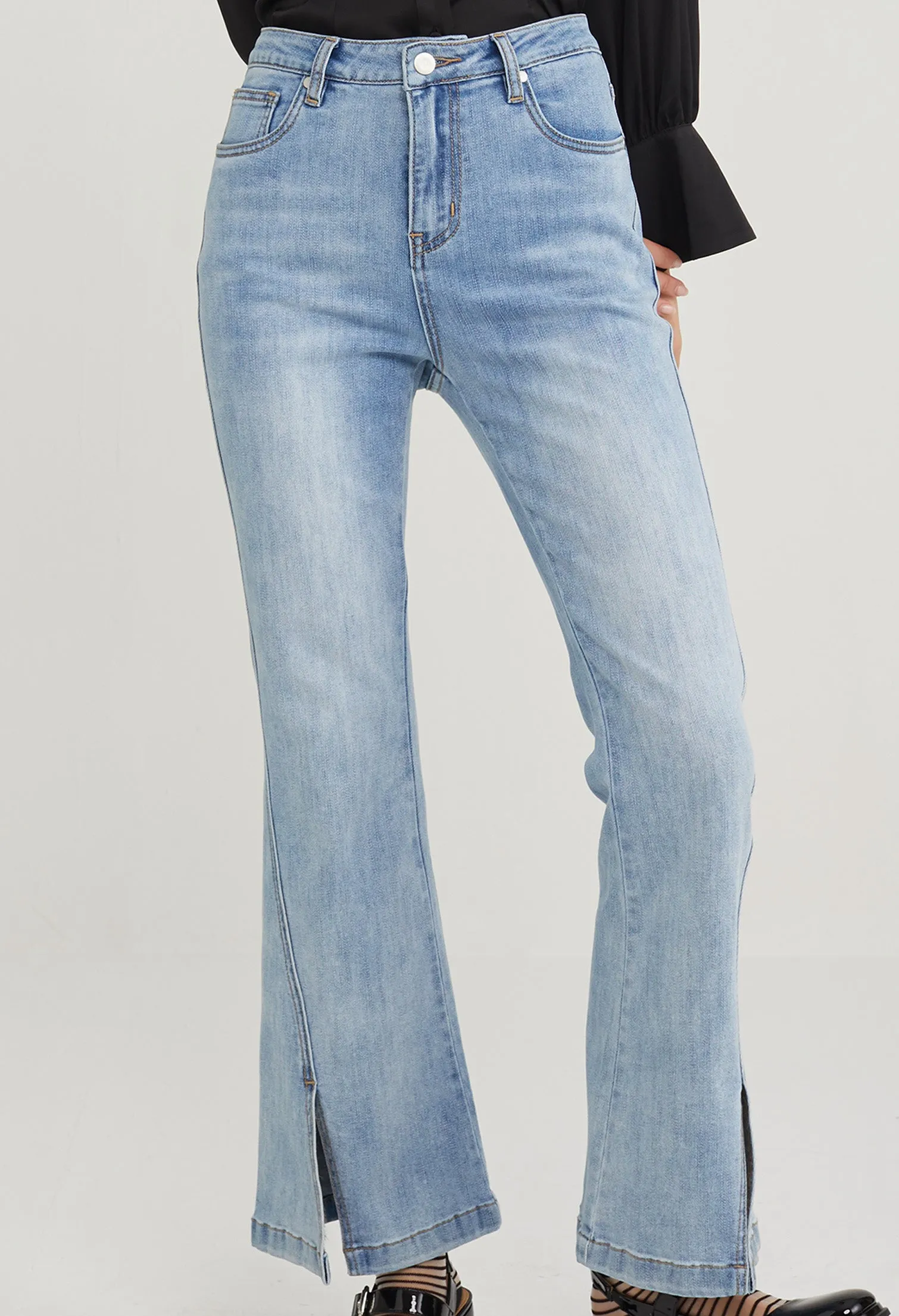 High Rise Flared Accent Denim Jeans