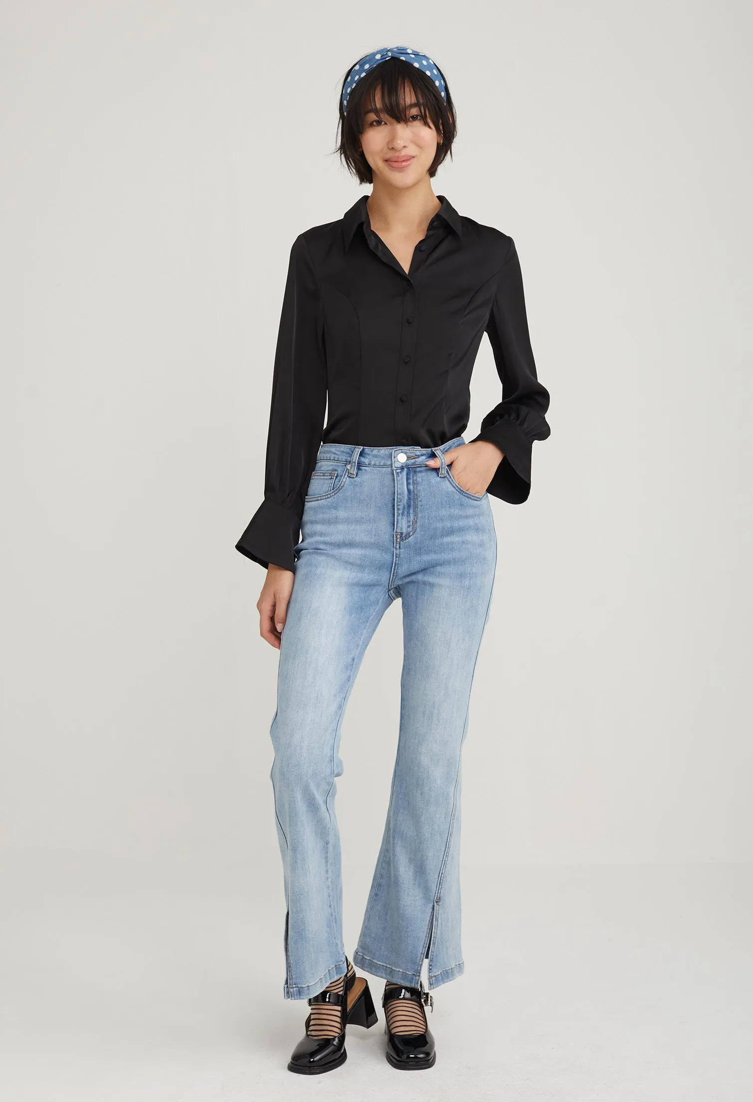 High Rise Flared Accent Denim Jeans