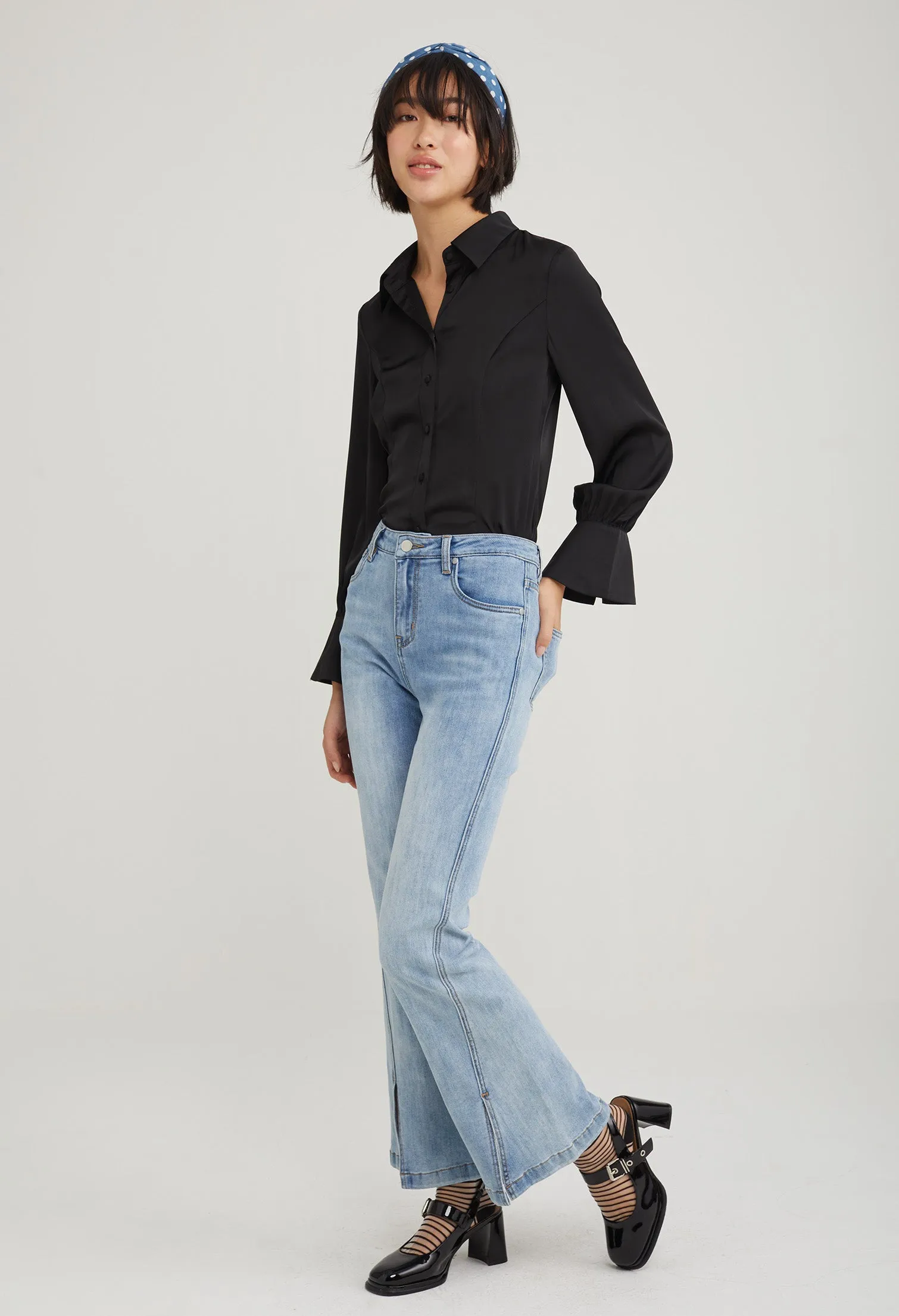 High Rise Flared Accent Denim Jeans
