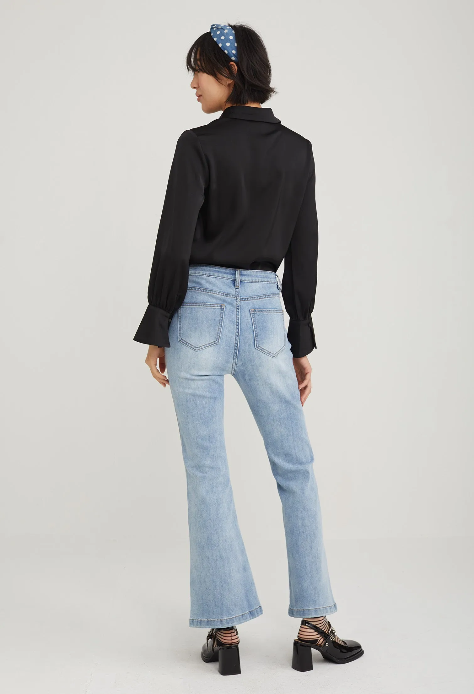 High Rise Flared Accent Denim Jeans
